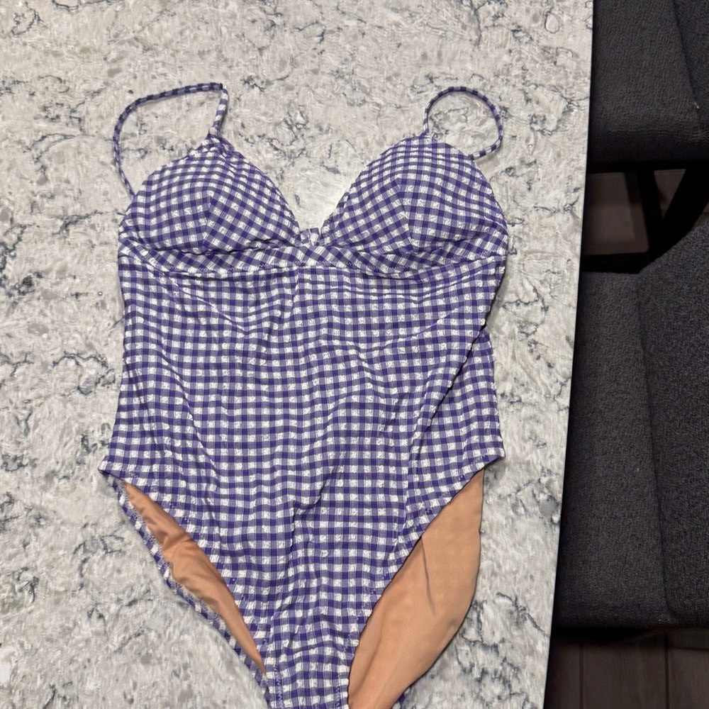 J. Crew Purple and White Checkered Swimwear